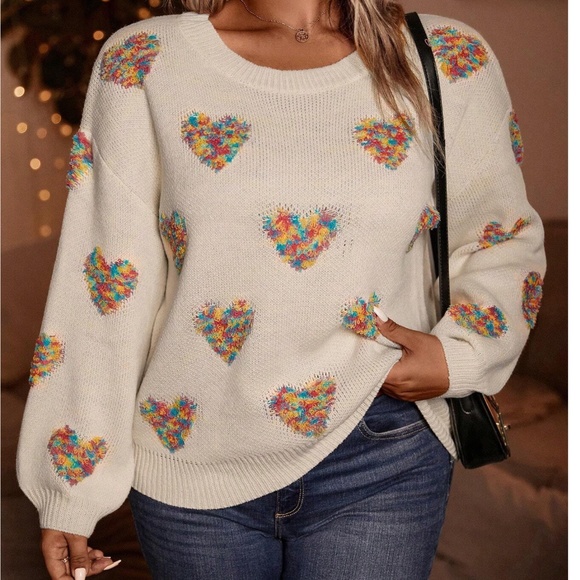 Heart Print Vday Valentine’s Day Knit Sweater Top - Picture 9 of 13